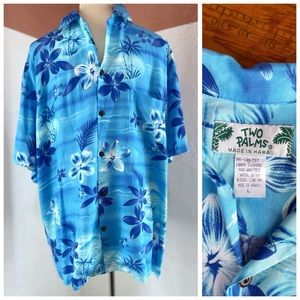 Vintage Two Palms Button Down Hawaiian Moonlight Blue Men’s Shirt Sz L